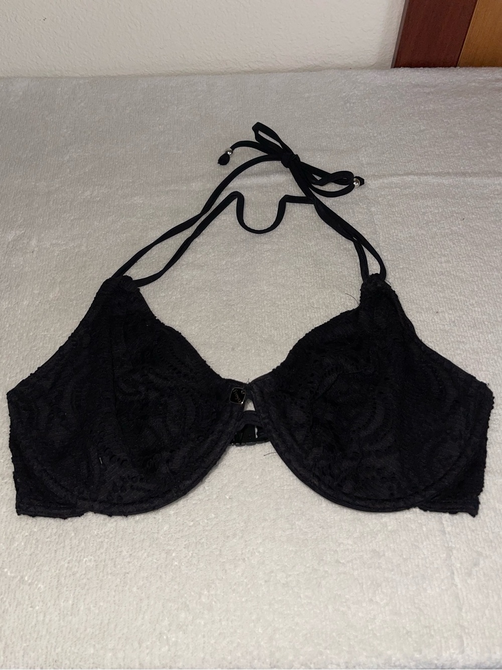 Freya Black Lace Underwire Halter Bikini Top - EUC - 36E